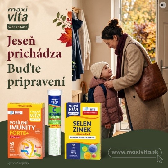 Reklama MaxiVita: matka zapína synovi bundu pred odchodom, výživové doplnky na podporu imunity